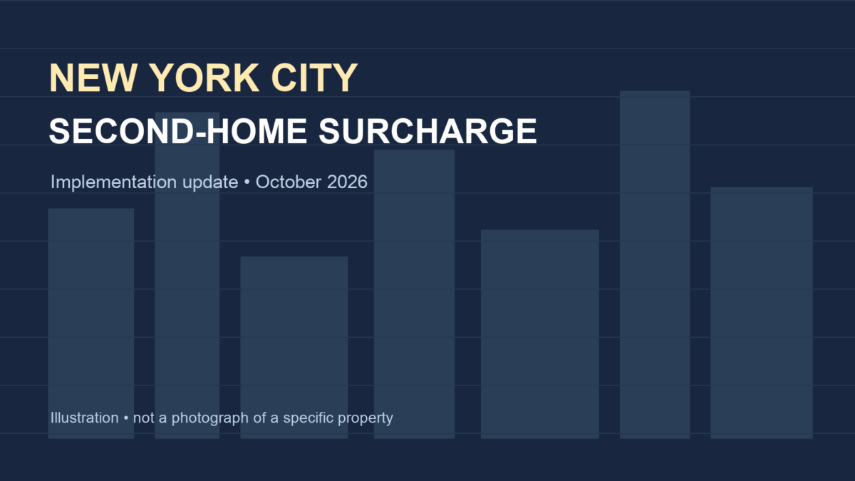 Illustration of the New York City skyline for an article about the second-home surcharge