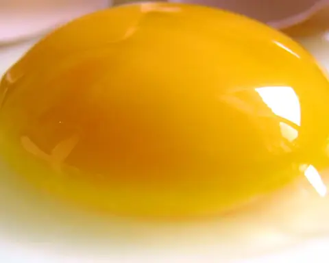 A fresh cracked raw egg resting on a clean surface with a prominent intact golden yolk and clear egg white.