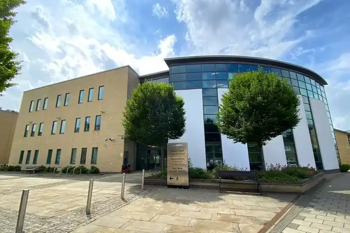 Exterior view of Pathfinder House in Huntingdon, the civic administrative building housing the Huntingdonshire District Council.