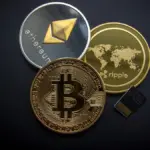 Modern Australian bank building with digital cryptocurrency display