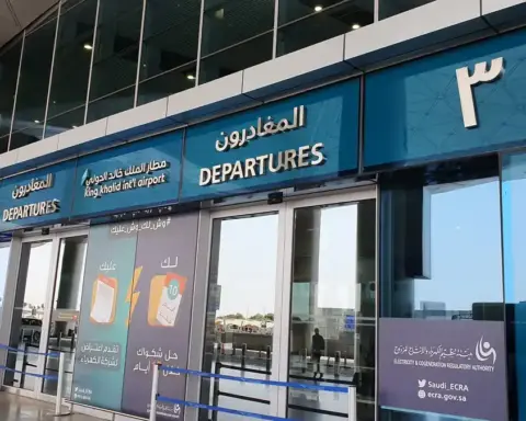 Passenger aircraft at King Khalid International Airport in Riyadh, Saudi Arabia.