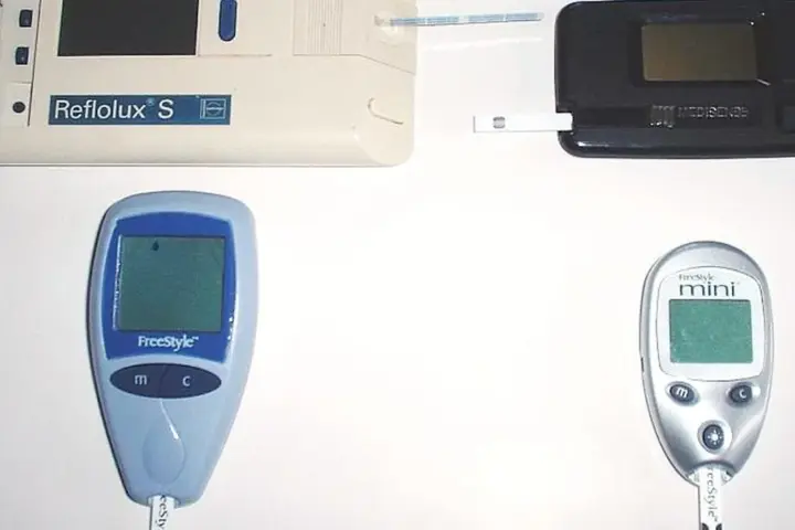 Several handheld blood glucose meters used for point-of-care testing