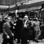 Historic view of traders on the New York Stock Exchange floor