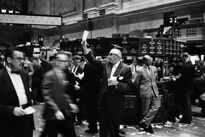 Historic view of traders on the New York Stock Exchange floor