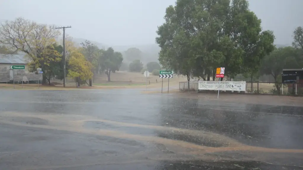 Floodwater covering a road intersection in Queensland