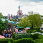 Wide view of Disneyland Paris attractions and landscaped grounds