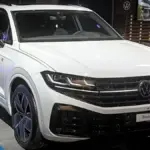 A modern Volkswagen SUV photographed at an auto show.