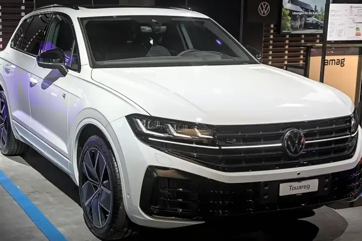 A modern Volkswagen SUV photographed at an auto show.