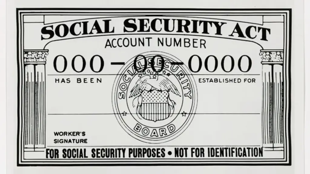 Historic U.S. Social Security card photographed for the federal Social Security programme