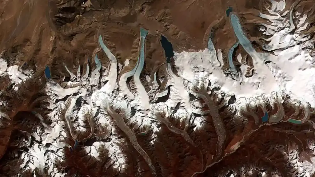 High-altitude glacial lakes in the Bhutan Himalayas showing the turquoise meltwater bodies that pose GLOF risk