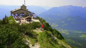 Historic Kehlsteinhaus stone building situated on a rugged alpine ridge in Berchtesgaden Bavaria