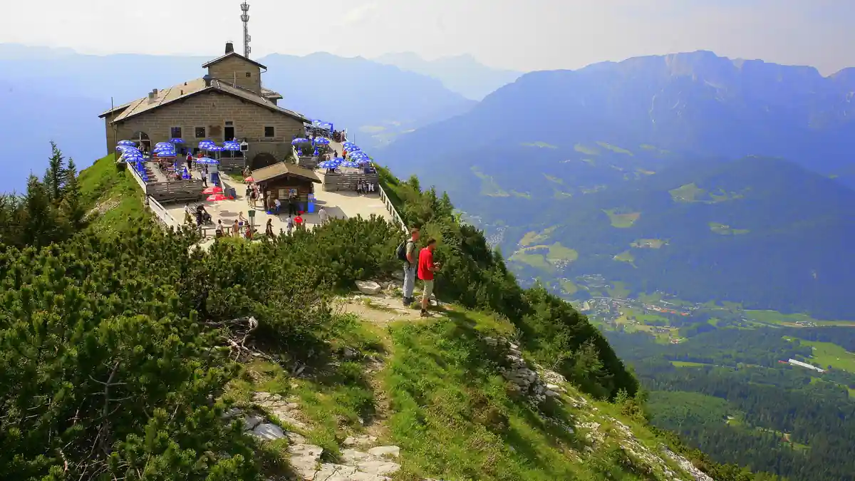 Historic Kehlsteinhaus stone building situated on a rugged alpine ridge in Berchtesgaden Bavaria