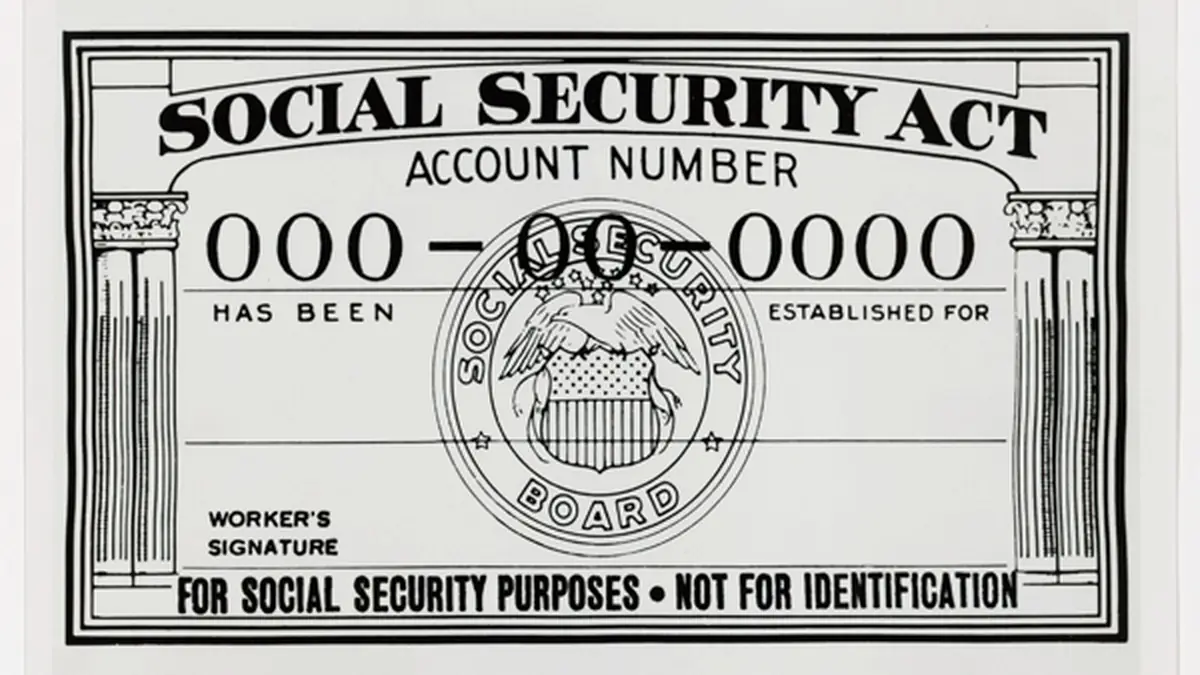 Historic U.S. Social Security card photographed for the federal Social Security programme
