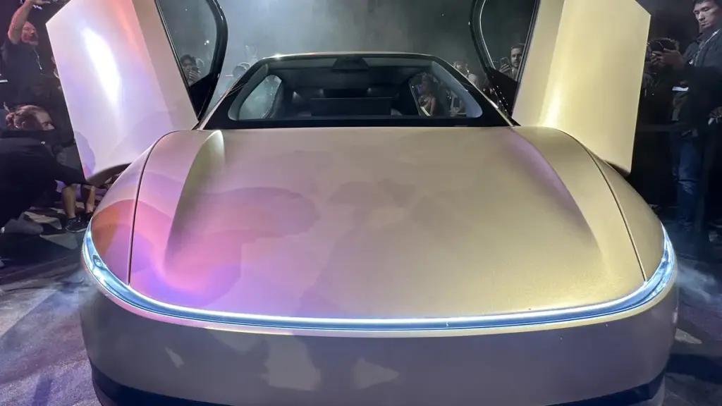 Front view of a Tesla Cybercab photographed at its 2024 unveiling.