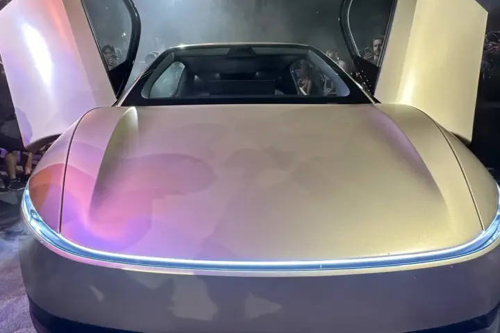 Front view of a Tesla Cybercab photographed at its 2024 unveiling.