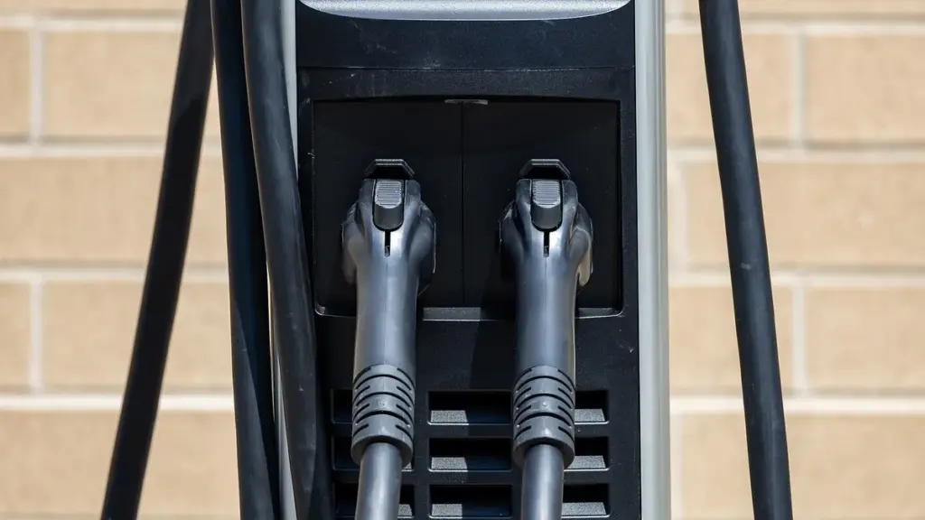 Charging connectors at a public EV charging station.