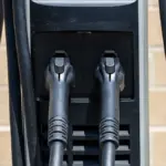 Charging connectors at a public EV charging station.