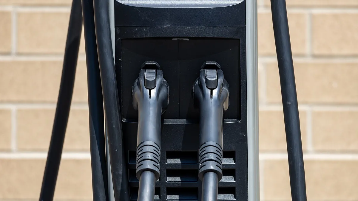 Charging connectors at a public EV charging station.