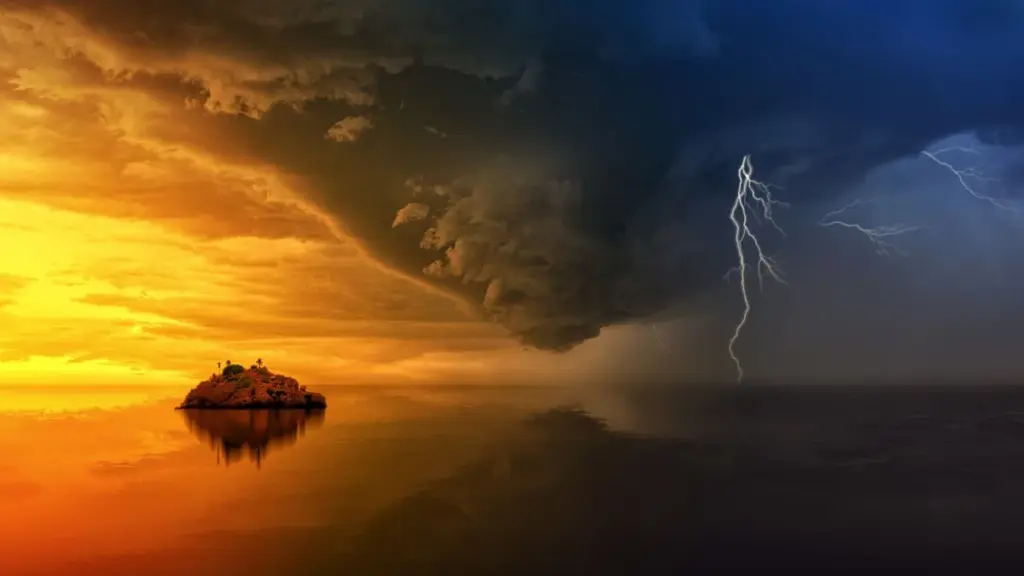 Outdoor landscape beneath changing weather conditions.