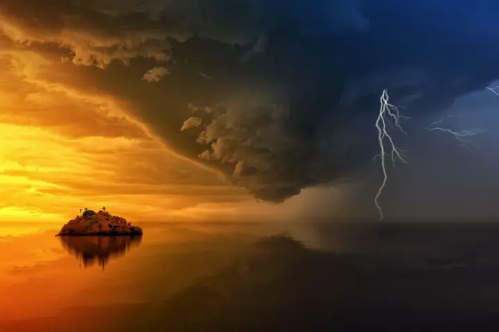 Outdoor landscape beneath changing weather conditions.