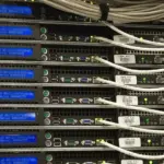 Server rack in a data center, illustrating hardware covered by e-waste reporting gaps