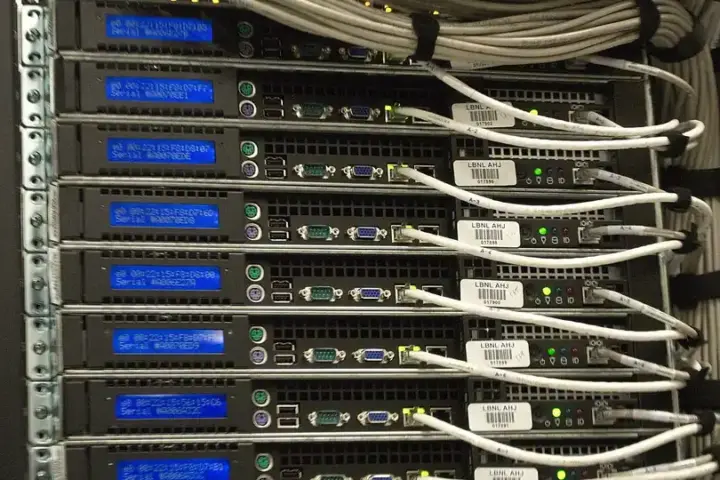 Server rack in a data center, illustrating hardware covered by e-waste reporting gaps