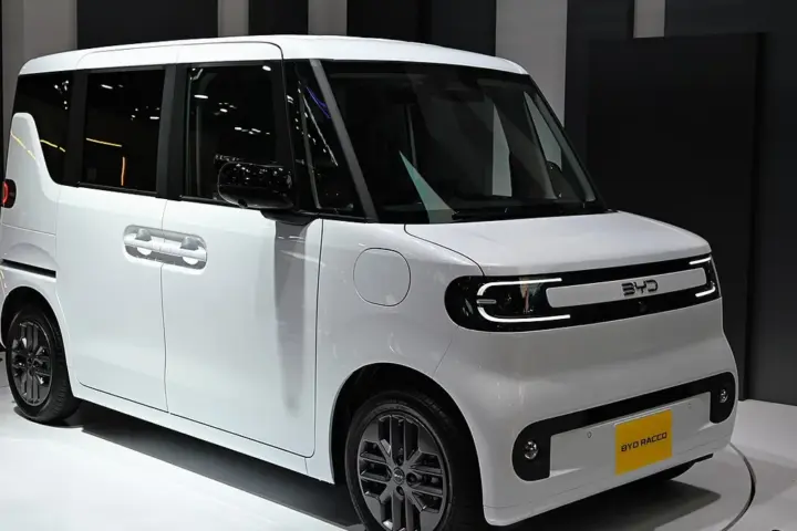 BYD Racco prototype compact electric kei car viewed from the exterior.