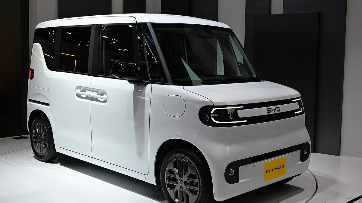 BYD Racco prototype compact electric kei car viewed from the exterior.