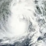 Satellite view of cloud bands over the Bay of Bengal