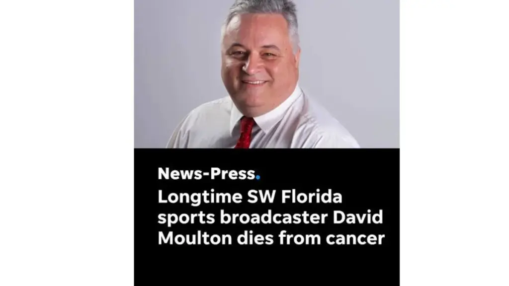 Studio portrait of sports radio host and broadcast booth spotter David Moulton in a collared shirt and tie.