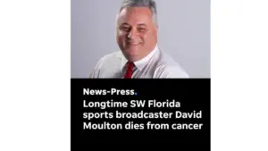 Studio portrait of sports radio host and broadcast booth spotter David Moulton in a collared shirt and tie.