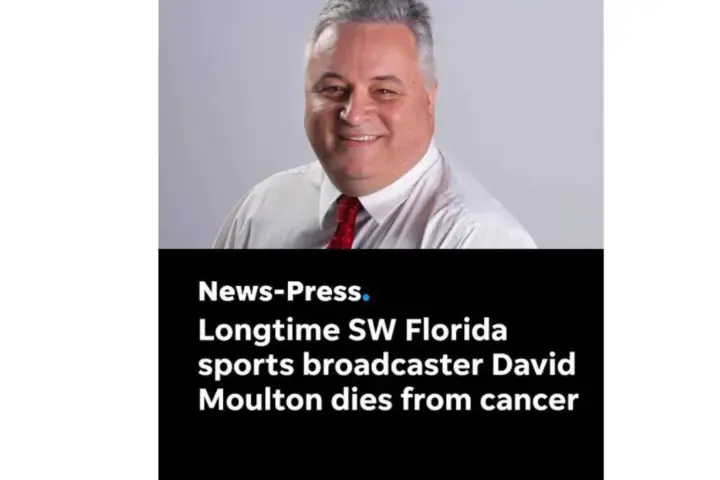 Studio portrait of sports radio host and broadcast booth spotter David Moulton in a collared shirt and tie.