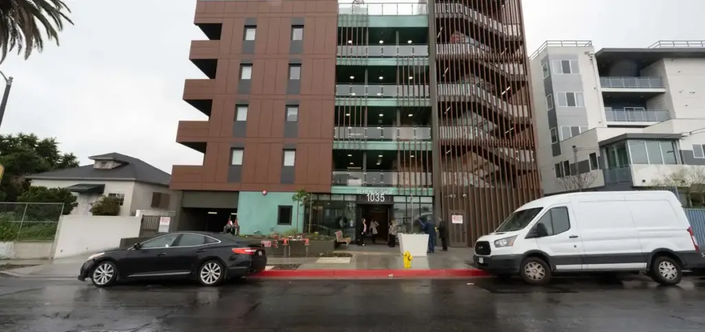 Exterior of a multi-storey supportive-housing building