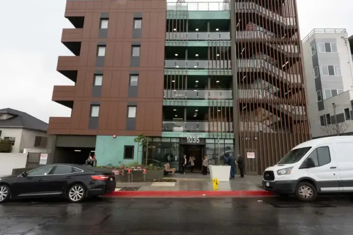 Exterior of a multi-storey supportive-housing building