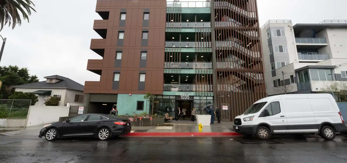 Exterior of a multi-storey supportive-housing building