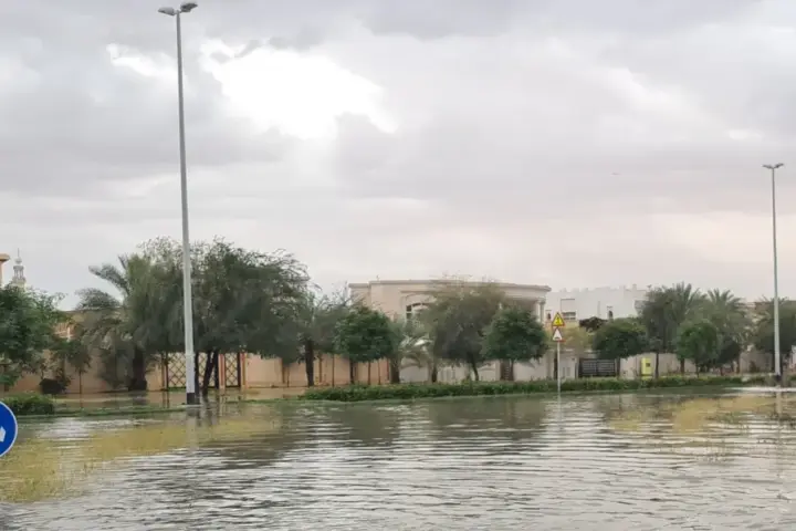 Flood waters in the UAE during April 2024 heavy rains