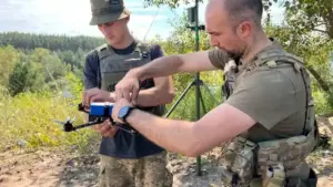 Ukrainian military FPV drones on display