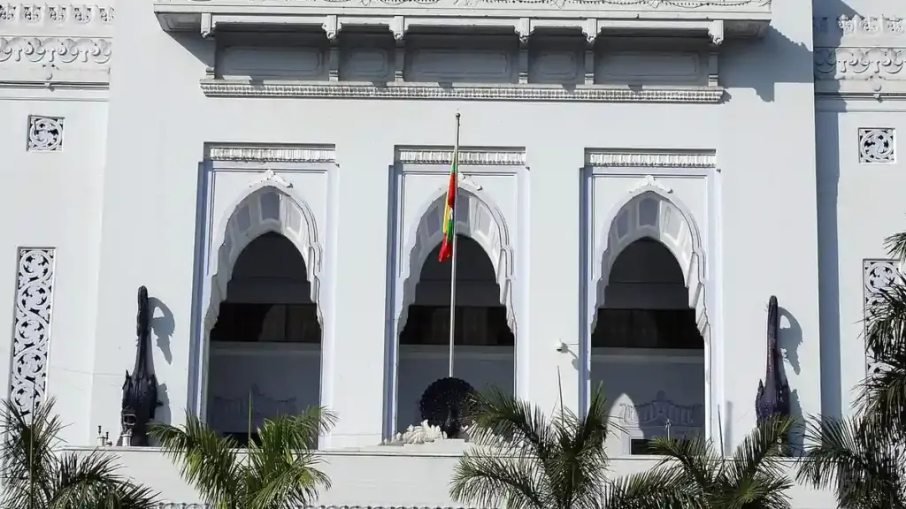 Yangon City Hall with pedestrians in central Yangon