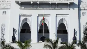 Yangon City Hall with pedestrians in central Yangon