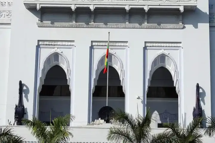 Yangon City Hall with pedestrians in central Yangon