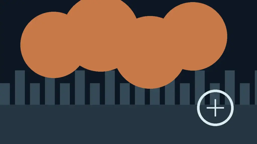 Illustration of wildfire smoke over a city and a PM2.5 particle. Original Karmactive illustration.